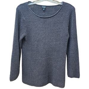 Eileen Fisher Open Knit Silk Blend Long Sleeve Sweater Grayish-Brown Size M